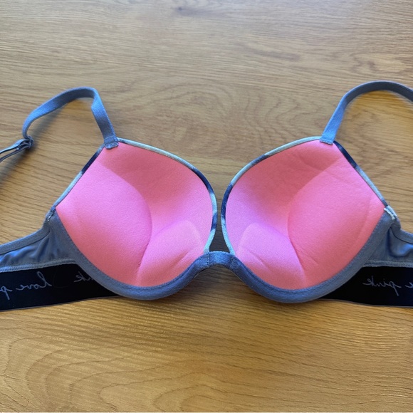 PINK Victoria's Secret Blue and Black Super Padded Tie-Dye Bra 32A - Picture 3 of 4